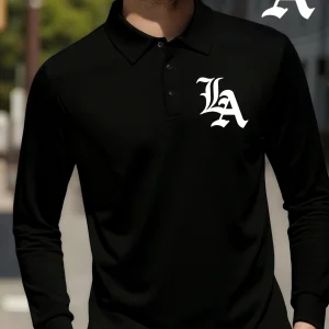 Los Angeles Prints Man Commute Tee Shirts Soft Sport T Shirt Street Comfortable Long Sleeve Turn-Down Collar Casual Men Clothing